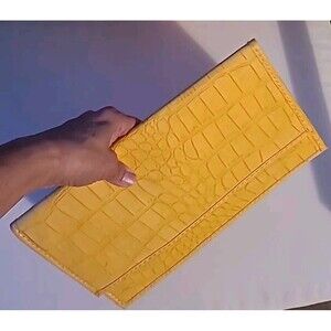 ANN TAYLOR * LOFT* YELLOW FAUX CROC EMBOSSED* ENVELOPE CLUTCH HANDBAG *NWT*